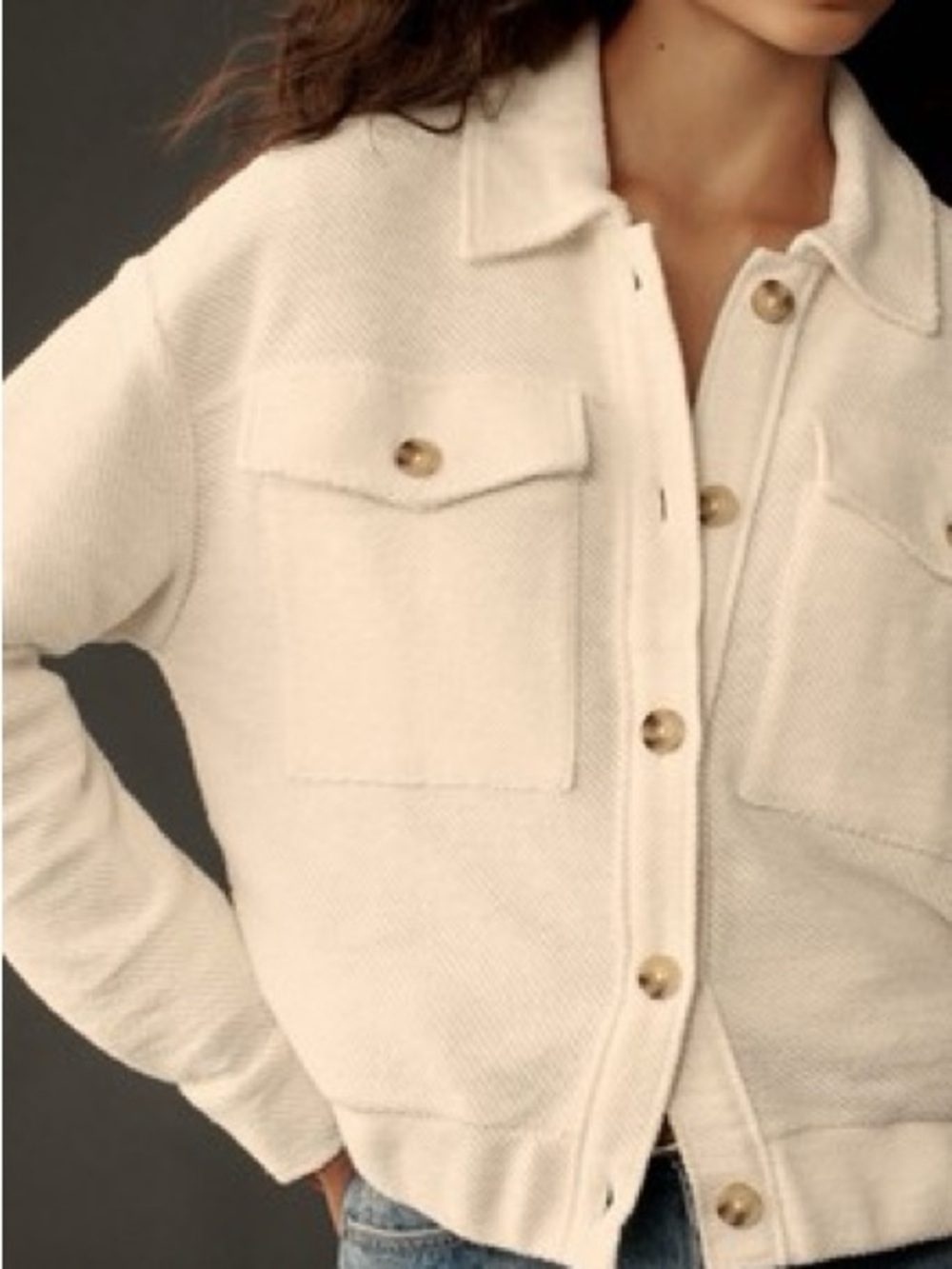 Sanctuary Cream Button-Front Pocket Jean Jacket